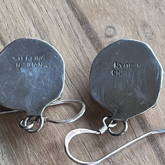 Vintage authentic Native American sterling silver turquoise earrings N Juan - Picture 2 of 14